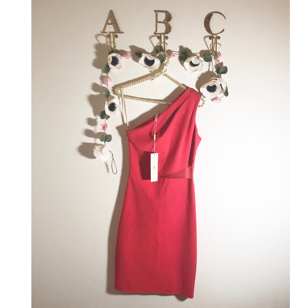 Halston Heritage One Shoulder Ruched Coral Dress - Picture 4 of 5